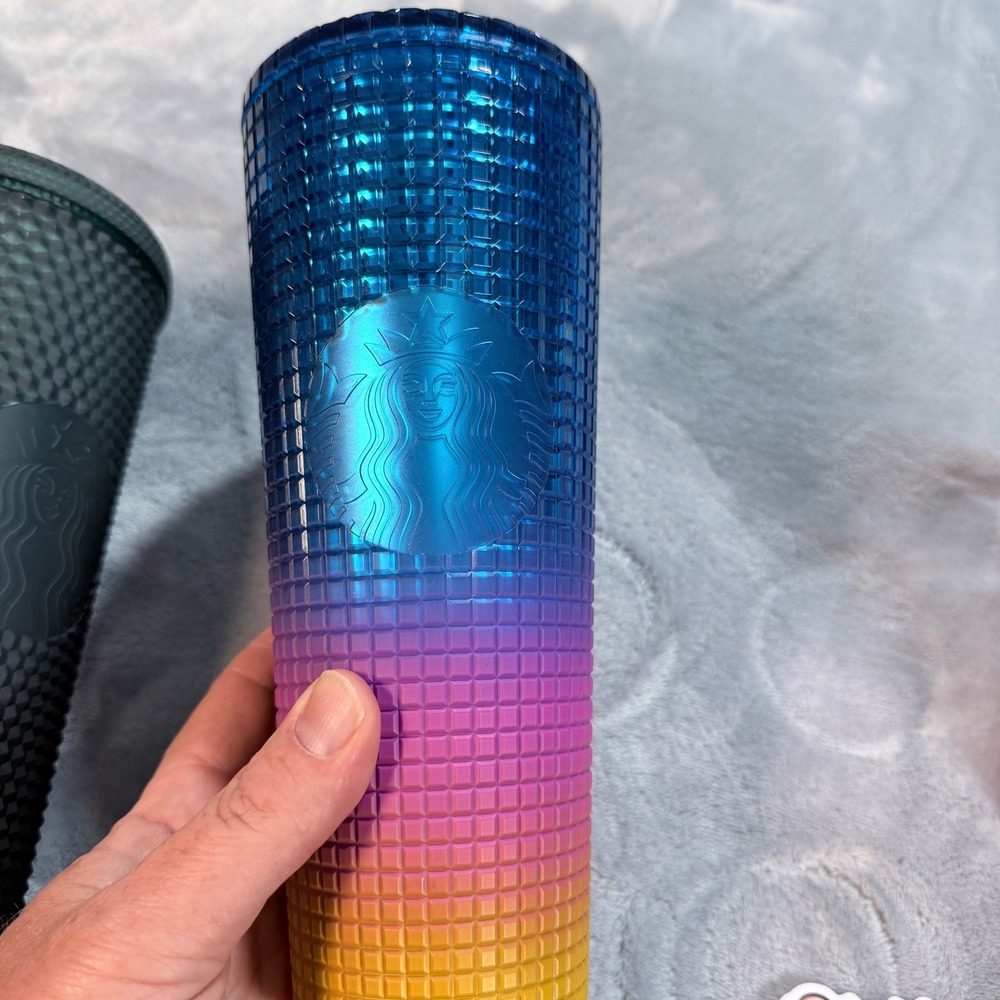 Starbucks 24 oz Tumbler Studded Matte Gray Blue Pink Yellow Ombre Red Lot of‎ 3 - Picture 3 of 7